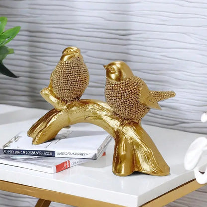 Creative Couple Bird Resin Statue on Branch Table Ornament Handcrafted Birds Figurines Sculptures Office Home Desk Decorations