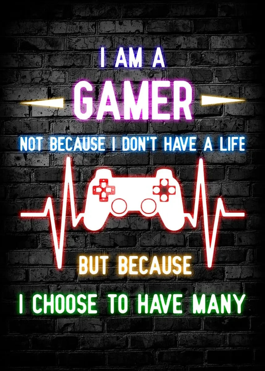 Nordic Neon Cat and Gaming Controller Quotes HD Posters Canvas Painting for Wall Art Mural Gamer Boys Girls Room Decor No Lights