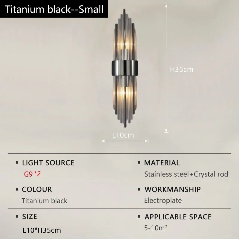 Nordic Luxury Crystal Wall Lamp Stainless Steel Black Gold LED Wall Light Living Room Stairs Bedroom Bedside Room Decor Fixture