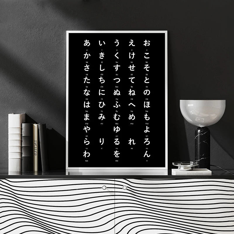 Japanese Hiragana Table Study Wall Art Canvas Painting Poster Print HD Picture For Office Home Living Room Decor Frameless Gifts