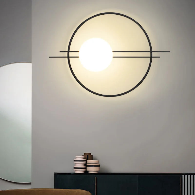 Modern led Wall Lamp Gold/Black Round Wall Light Creative Background Wall Lamps Bedroom Bedside Living Room LED Wall Sconce Lamp