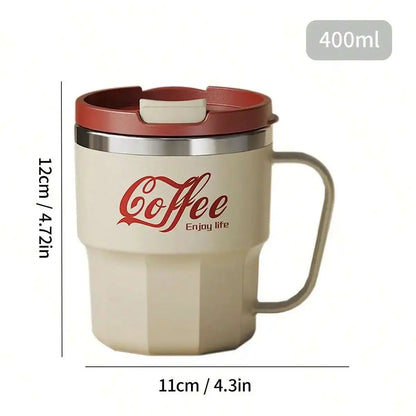 WORTHBUY 400/480ML 304 Stainless Steel Coffee Cup With Lid&Handle Double Layer Coffee Mug Drinkware Reusable Insulated Water Cup