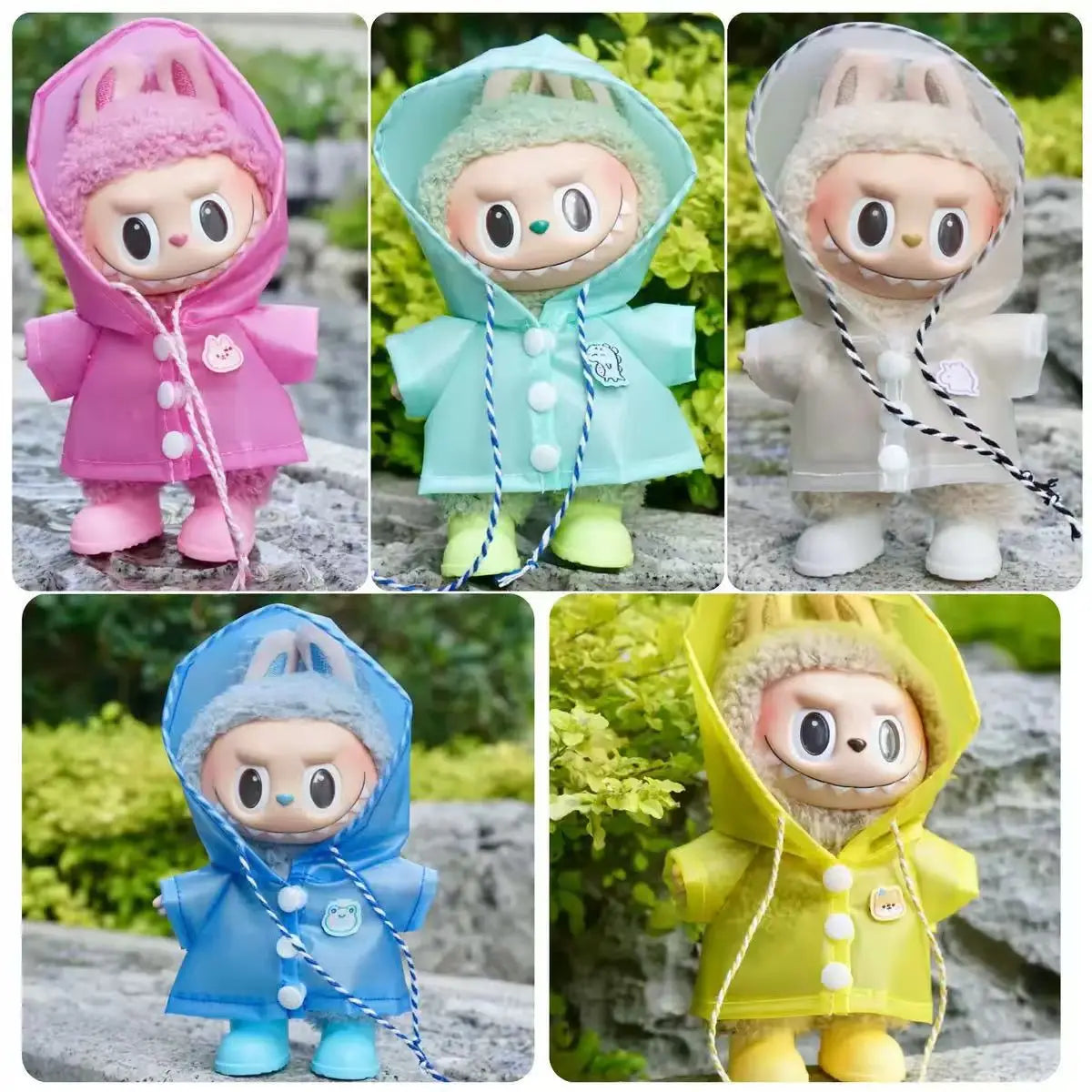 For 17cm Labubu  Transparent Raincoat  Macaron Raincoat Doll Clothes Heartbeat Outfits Labubu Accessories