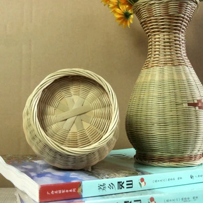 Handmade Bamboo Woven Vase Minimalist Home Decoration Vase Retro Style Flower Arrangement and Simulation Flower Display