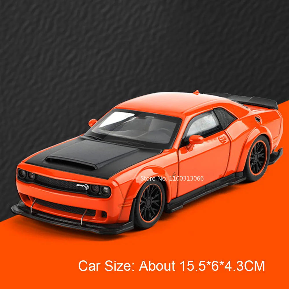 1:32 Challenger SRT Hellcat Chiron Sports Cars Toy Models Wheels Turned Vehicle 4 Doors Opened Miniature Car Kids Festival Gifts