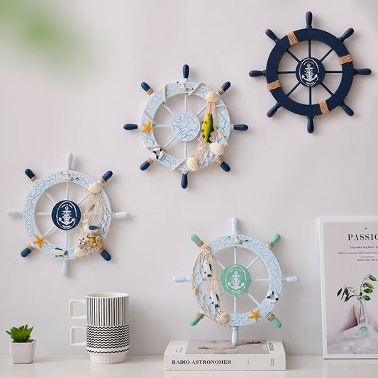 Mediterranean Ship Rudder Decoration Nautical Boat Wheel Helm Wooden Craft Home Living Room Decoration Accessories