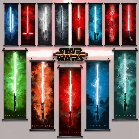 Disney Star Wars Poster Lightsabers Wallpaper Artwork Canvas Painting Print Hanging Scroll Interior Gift Wall Decoration Art