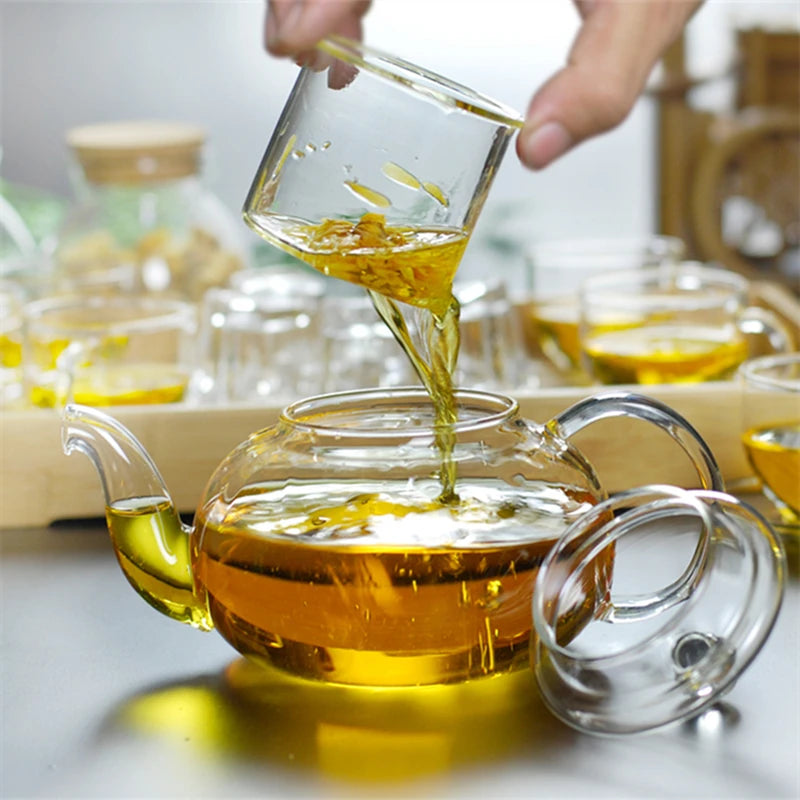 Théière en verre résistant à la chaleur de 1000ml, théière en verre avec infuseur, feuille de thé, cafetière à base de plantes, service à thé, bouteille pratique, tasse à thé à fleurs