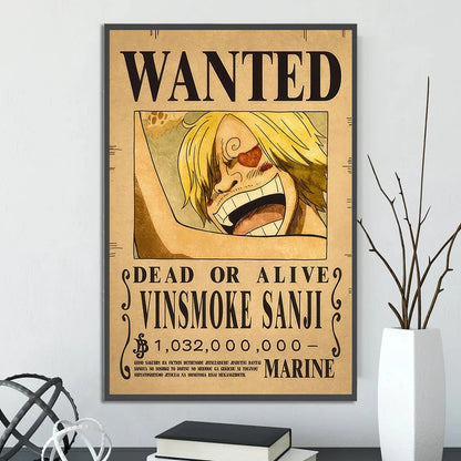 One Piece Self-adhesive Poster Bounty Order Luffy Wallpapr Ace Figures Nami Home Decoration Painting Anime Zoro Wall Art Sanji
