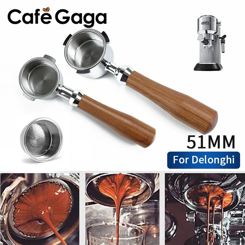 51mm Coffee Bottomless Portafilter For Delonghi EC680 EC685 Replacement Filter Basket Espresso Machine Handle Cafe Accessories