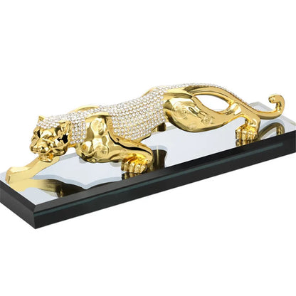 Metal Traditional Tiger Model Alloy Golden Leopard Figurine Office Desktop Ornaments Wealth Car Interior Crafts Home Decoration