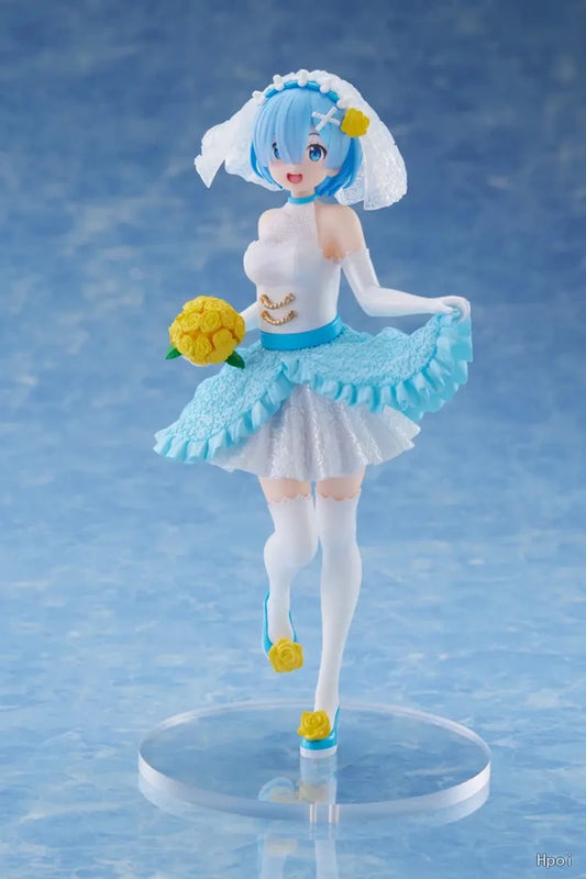 19.5CM Anime Rem Bride Figure Anime Figure RE: Zero-Starting Life in Another World Ram Blue Wedding Model Toy Figure Collection