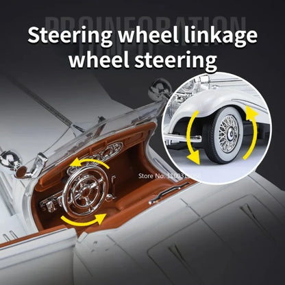 1/24 Scale 500K Vintage Car Model Toy Diecasts Alloy Sport Car Toys with Sound and Light Pull Back Vehicles for Children's Gifts