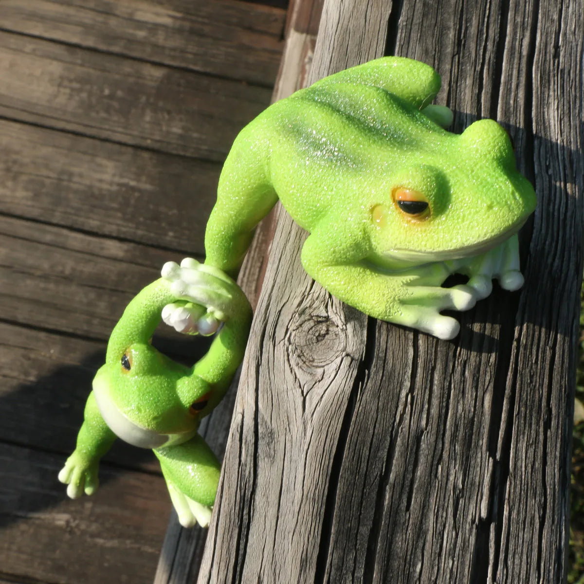 1set Adorable Couple Frog connected Statue - Whimsical Garden Decoration for Yard, Lawn, Porch, Balcony, Patio Outdoor Space - H