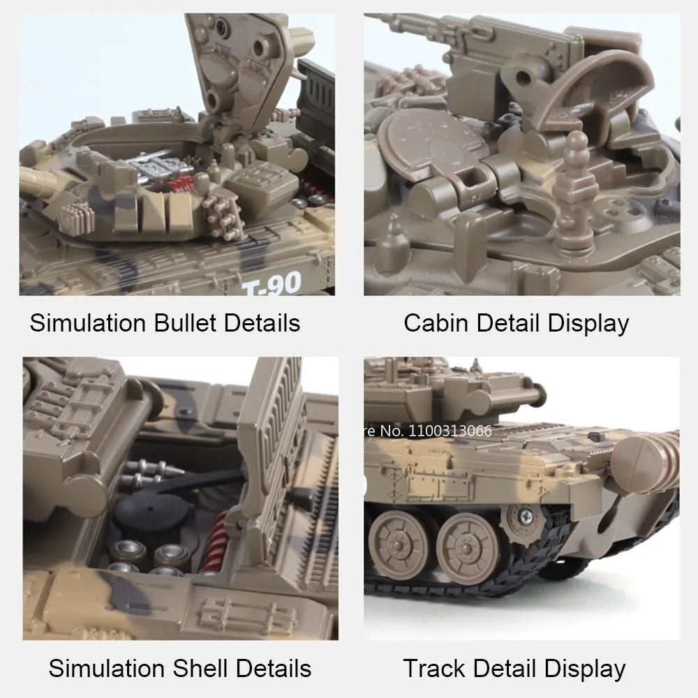 1:32 Alloy Tiger Tanks Toy Diecast Models Cars Spray Version Wheel Pull Back Light Sound Miniature T-90 Tank Kids Birthday Gifts