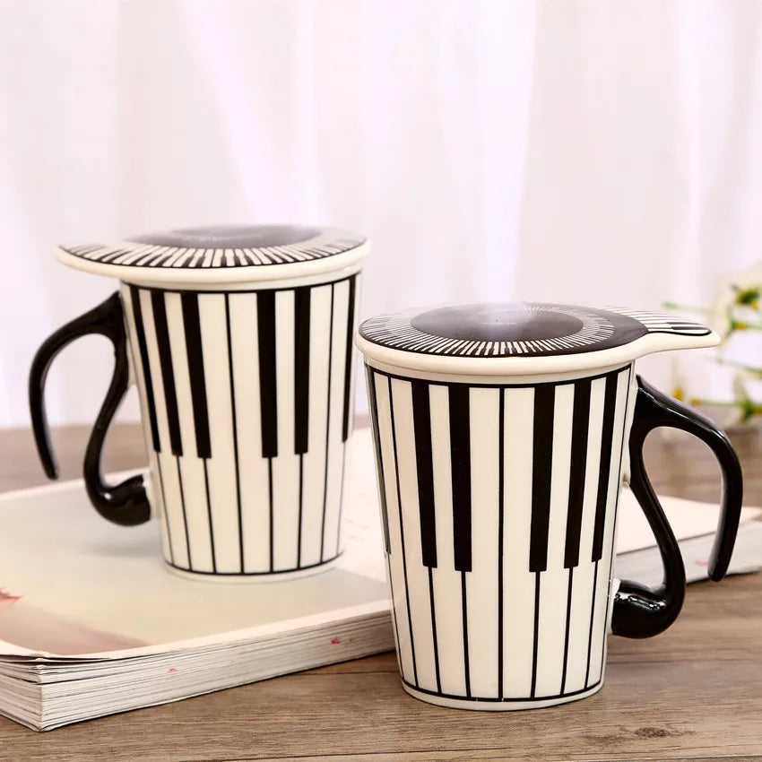 Creative Ceramic Music Cup Note Mark Water Cup Couple Keyboard Pair Cup with Lid Coffee Cup