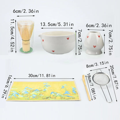 6PCS/Set Japanese-style Matcha Bowl , Spoon, Tea Whisk, Sieve Mesh, Perfect Gift For Ceremony, Traditional Decoration