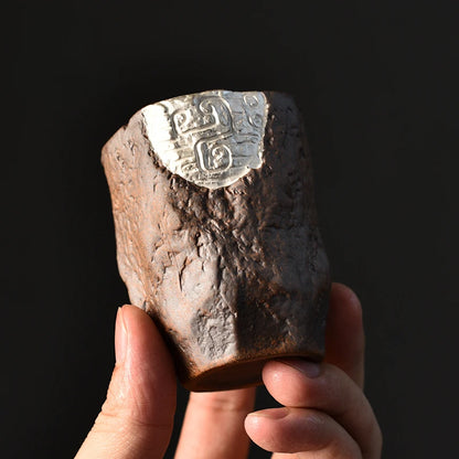 Gilt Silver Totem Master Cup Vintage Rough Pottery Tea Cup Kung Fu Tea Cup Handmade Ceramic Tea Set Single Cup Tea Jar