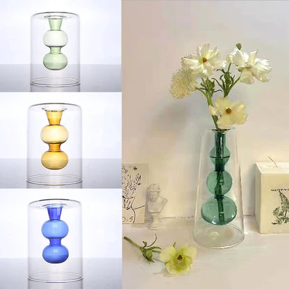 Nordic Style Vase Hydroponic Glass Vase Flower Arrangement Decorative Desktop Transparent Color Flower Pot Art Double Glass Vase