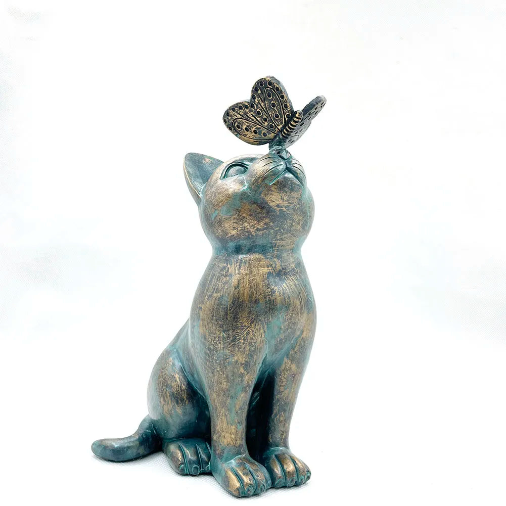 Cat Decor Outdoor Statues for Garden Outdoor Resin Animal Sculpture Cat With Butterfly Decorative Garden Supplies