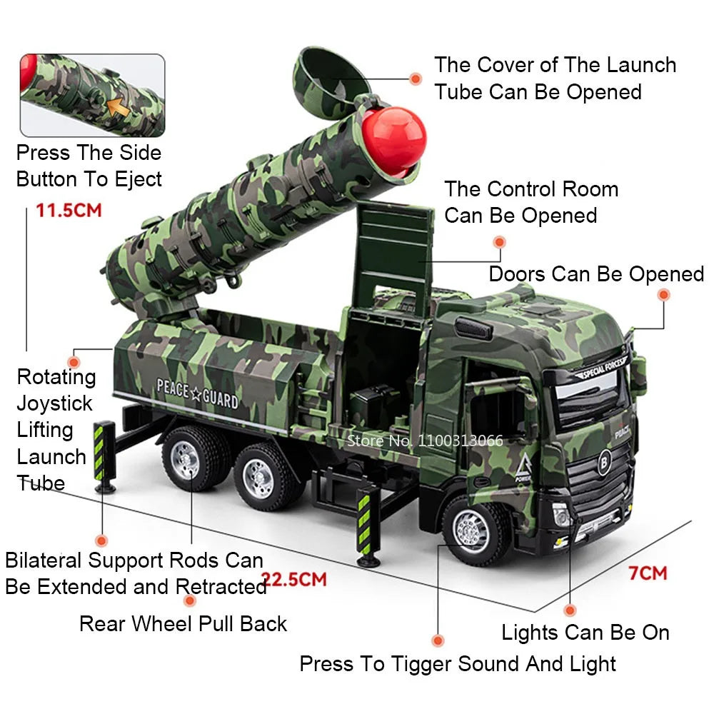 1:32 Intercontinental Missile Vehicles Toy Cars Models with Pull Back Light Sound Miniature Armored Car Boys Educational Toys