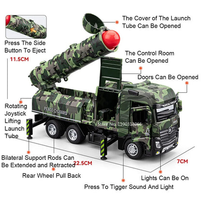 1:32 Intercontinental Missile Vehicles Toy Cars Models with Pull Back Light Sound Miniature Armored Car Boys Educational Toys
