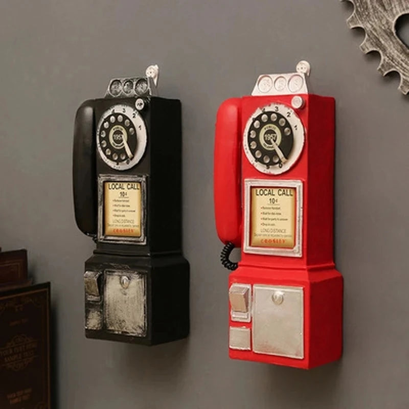 Vintage Telephone Model Retro Dial Pay Phone Miniature Wall Hanging Ornaments Living Room Home Decoration Gifts Crafts for Bar