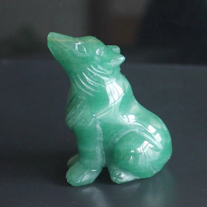 Hand carved gemstone crystal wolf figurine animal carving statue office home decor 2''