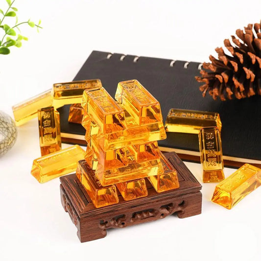 Feng Shui Chinese Lucky Money Crystal Ingot Wealth Ornament Home Office Table Decoration Tabletop Crafts