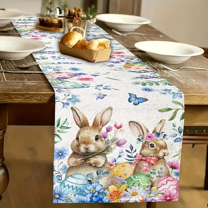 Easter Bunny Butterfly Print Linen Table Runner Home Party Decor Spring Floral Kitchen Dining Table Runners Dresser Scarf Decor