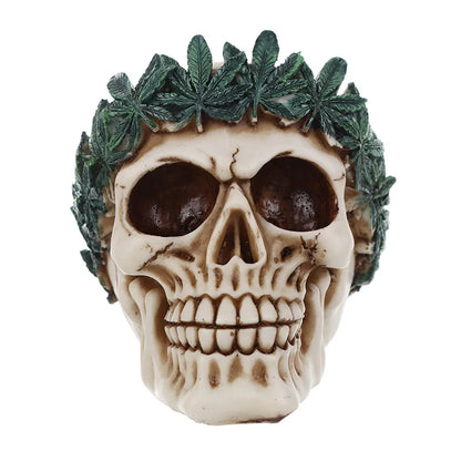 Statue de crâne en résine, herbe de paix, décoration de maison, Sculpture de crâne, décoration d'halloween, ornements artisanaux