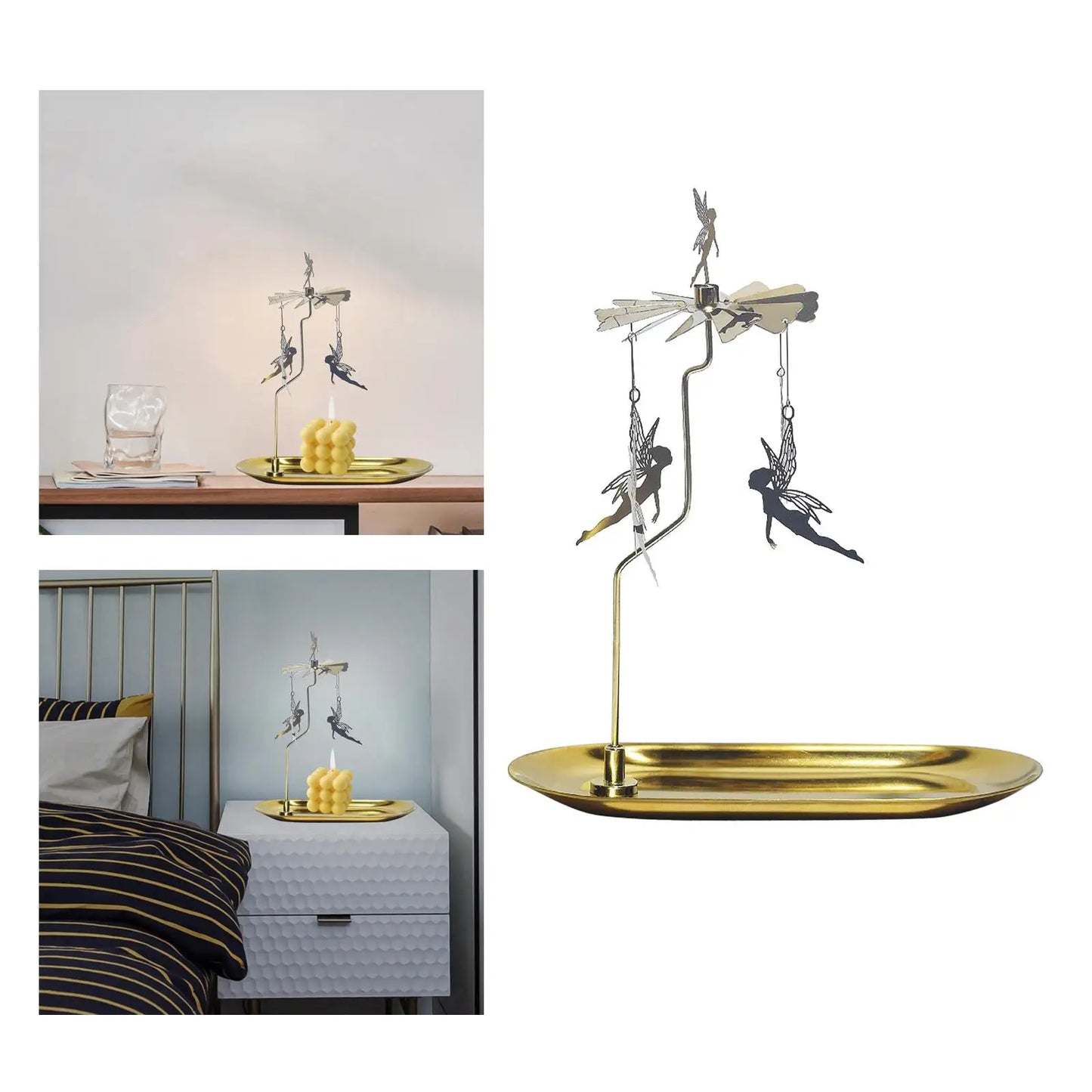 Golden Rotating Candlestick Holder Carousel Revolving Candle Tray Candle Holder for Romantic Wedding Party Bedroom Decoration
