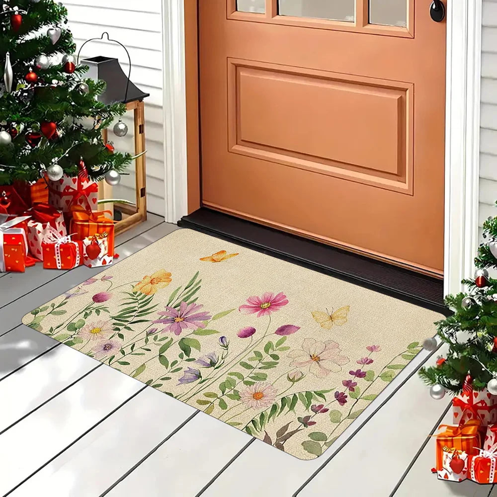 Spring Summer Watercolor Flowers Bathroom Mat Balcony Hallway Kitchen Floormat Bedroom Bedside Foot Mat Bathroom Toilet Door Mat