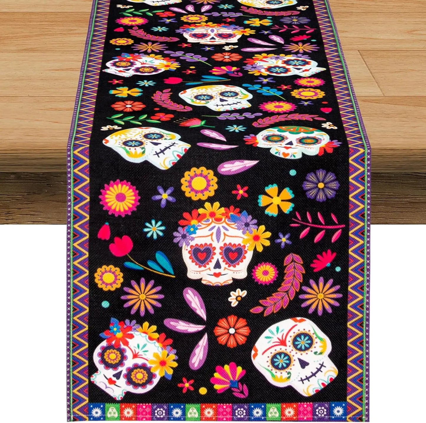 Mexican Sugar Skull Dia De Los Muertos Linen Table Runners Dresser Scarf Mexico Day of The Dead Table Runner Kitchen Party Decor