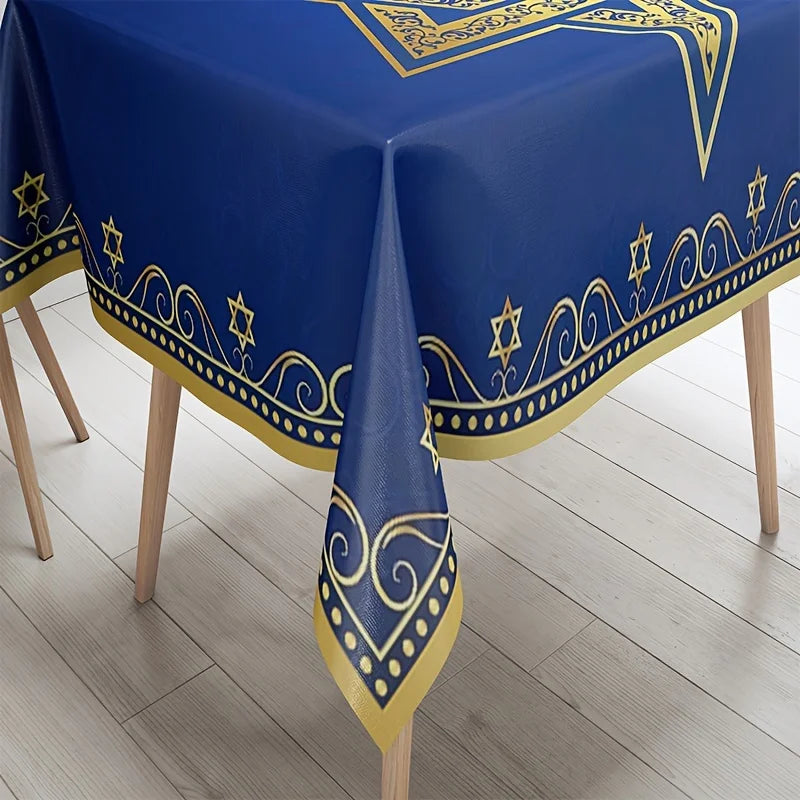 Happy Passover Waterproof Tablecloth Holiday Party Decor Jewish Star of David Rectangle Table Cloths Kitchen Dining Table Decor