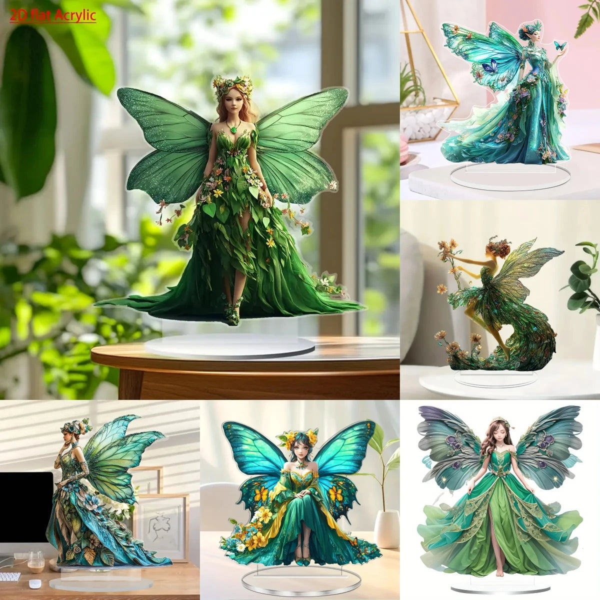 Vibrant Green Butterfly Fairy 2D Flat Acrylic Table Decoration ,Home,studio,Cafe,room, Ornament Desktop Gift Kit Sign