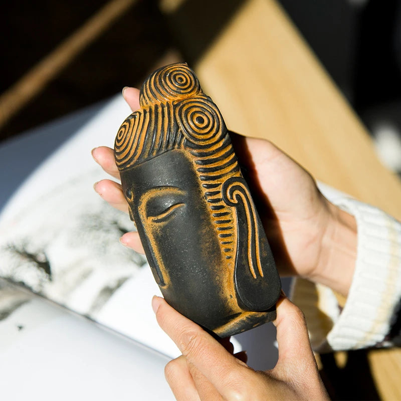 Chinese Zen Formless Buddha Head Ornament Imitation Cast Iron Figurines for Home Decor Desk Accessories Art Figurine Decoration