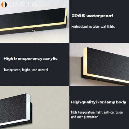 IP65 Waterproof Outdoor Wall Lamp Long Strip LED Wall Lamp Aluminum Sconce Light for Garden Villa Porch 90-260v LED Sconce Lamp