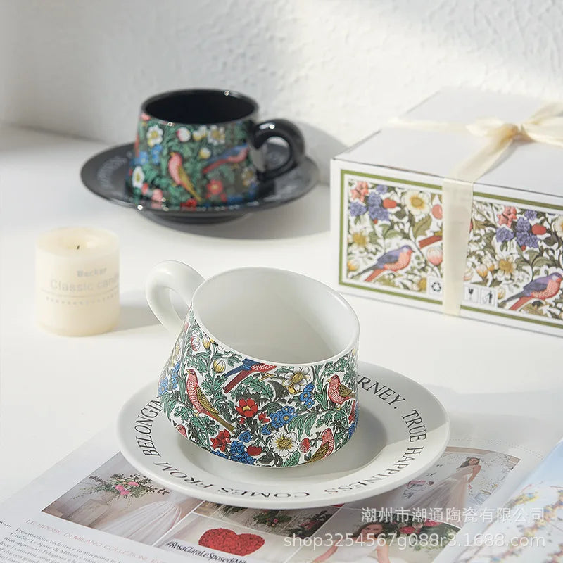 3-piece set Luxury Ceramic Coffee Cup & Saucer Set, Elegant Afternoon Tea Latte Cups, Boutique Gift for Home, Minimalist Design