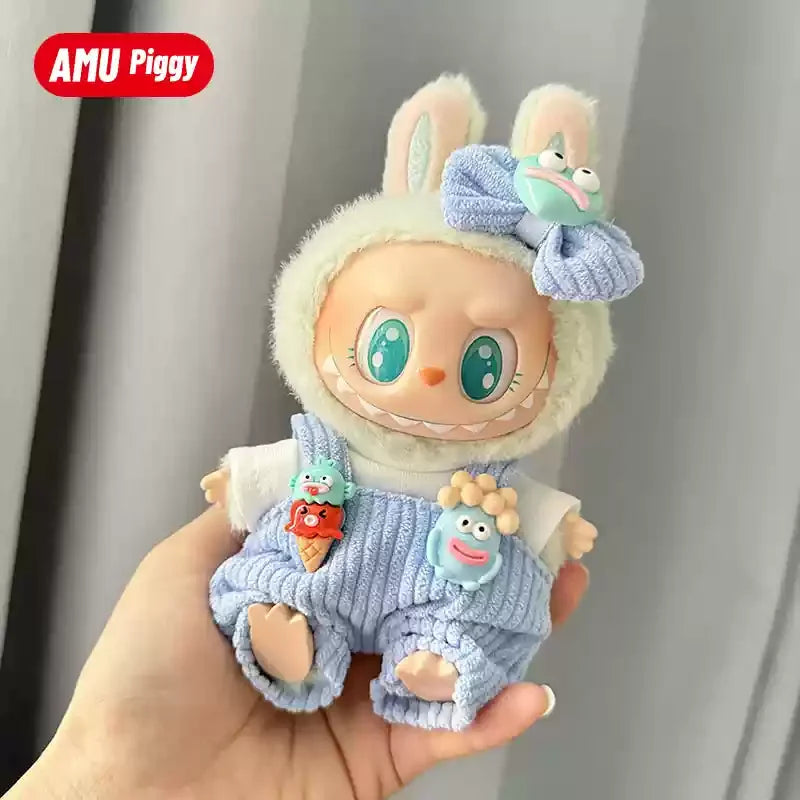 New Hot Lafufu  Dolls Sitting Party Clothing Outfit 17cm Mini Plush Doll'S Clothes Bear Rabbit Bib Pants Overalls Accessories