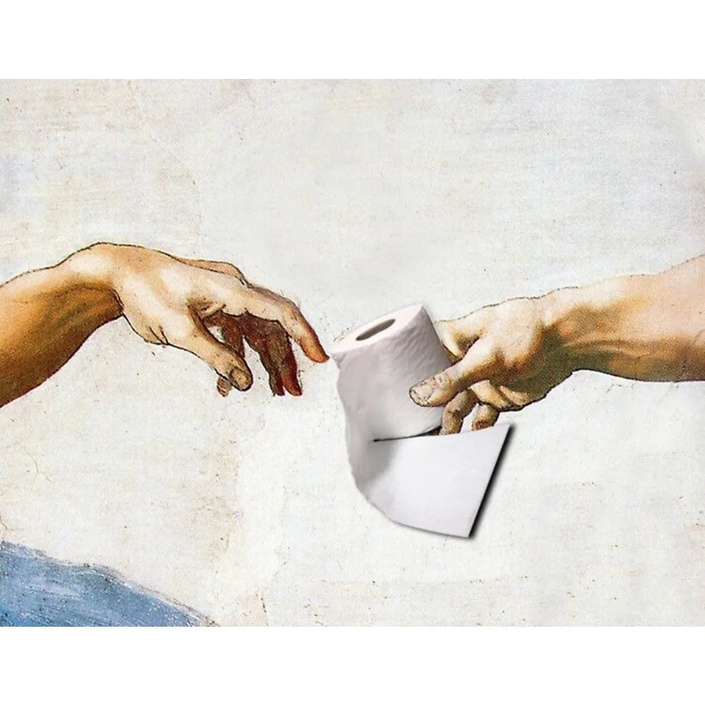 Hand of God and Adam Funny Toilet Paper Wash Room Bathroom Living Wall Art Home Decoration Retro Picture Canvas Painting Poster