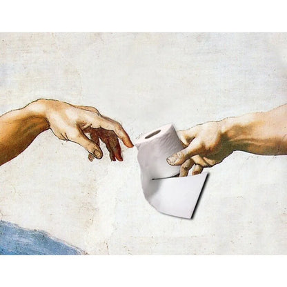 Hand of God and Adam Funny Toilet Paper Wash Room Bathroom Living Wall Art Home Decoration Retro Picture Canvas Painting Poster