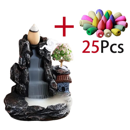 Backflow Incense Holder Waterfall Incense Burner Home Decor Aromatherapy Ornament Incense Cones with Backflow Incense Cones