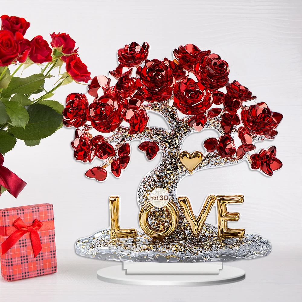 1 PC 2D crystal rose tree acrylic desktop ornaments, office, restaurant, coffee shop and other scenes as desktop art decoration.
