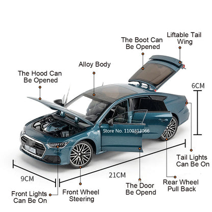 1/24 A7 Alloy Model Car Toys Rear Wheel Pull Back Front Wheel Steering Cars with Light Sound Vehicle for Children Collect Gifts