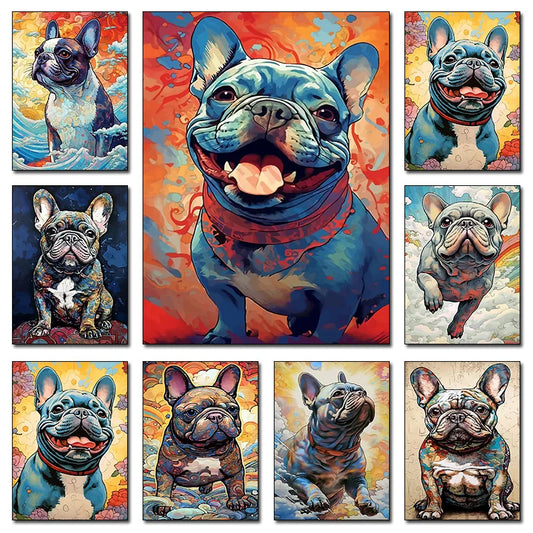 The French Bulldogs Vintage Poster Canvas Prints Ukiyoe Bulldogs Wall Art Decor Aesthetic Prints Dog Home Room Wall Decoration