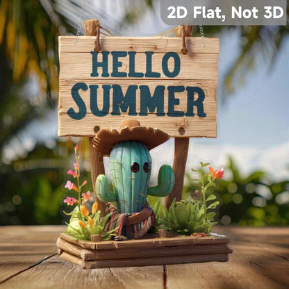 1PC Cactus and "Hello Summer" Welcome Sign, Perfect for Porch, Garden, and Yard Decoration, Perfect Gift for Friends