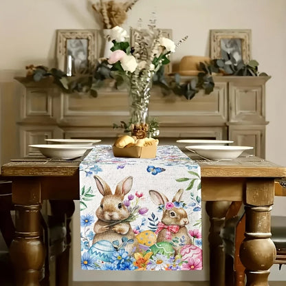 Easter Bunny Butterfly Print Linen Table Runner Home Party Decor Spring Floral Kitchen Dining Table Runners Dresser Scarf Decor