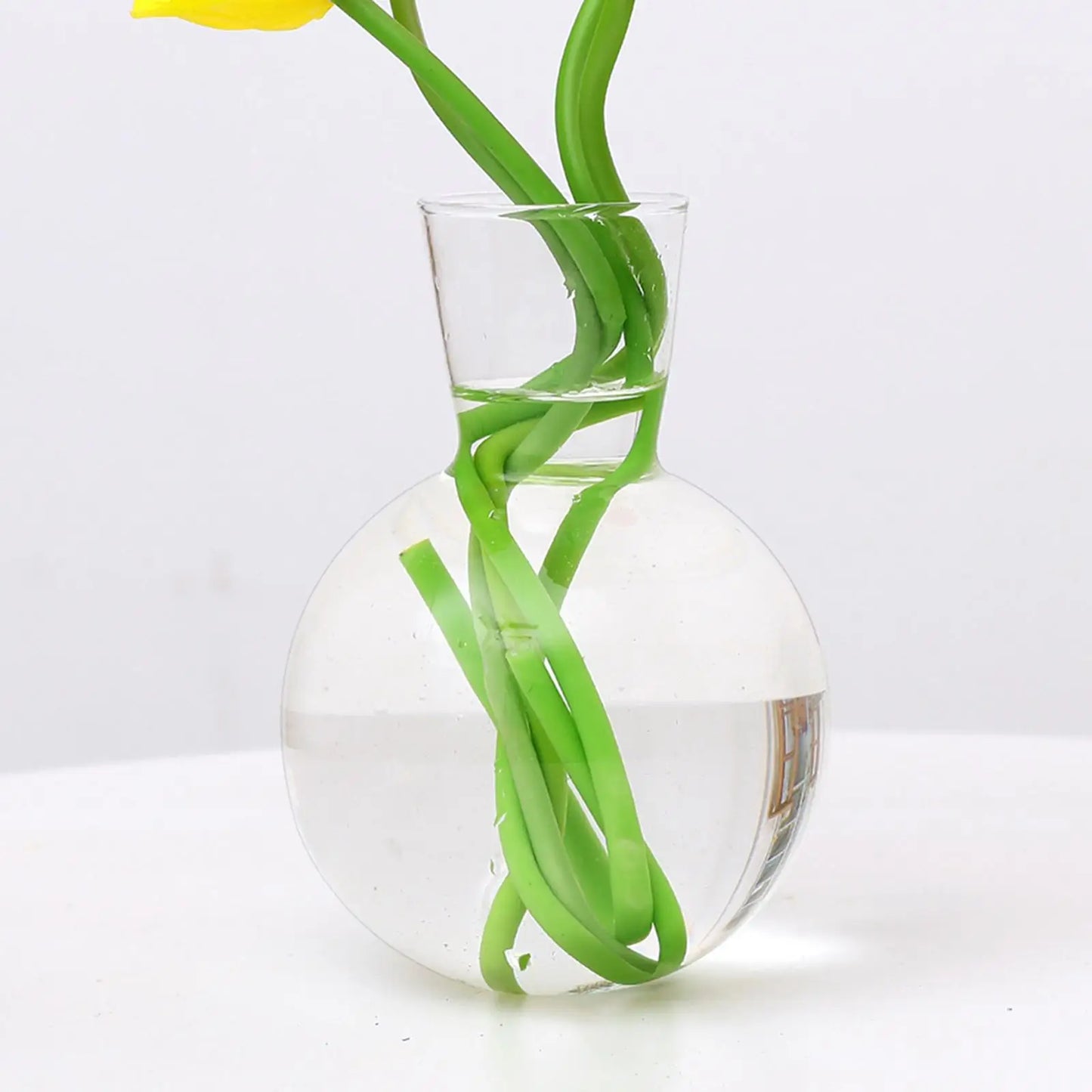 Glass Bud Vase Decorative Rustic Round Flower Vase Flask Home Decor Centerpiece