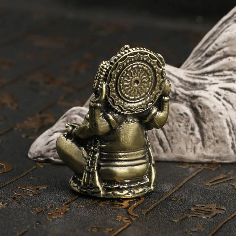 Mini Vintage Brass Ganesha Statue Pocket India Thailand Elephant God Figure Sculpture Home Office Desk Decorative Ornament Gift